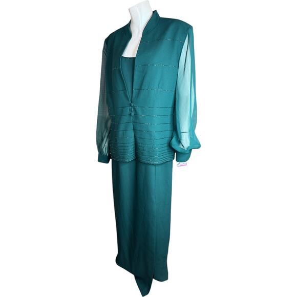 J.R. Nites by Caliendo Green 2-Piece Evening Dress and Jacket Size 14 Sheer NWT - Picture 5 of 16